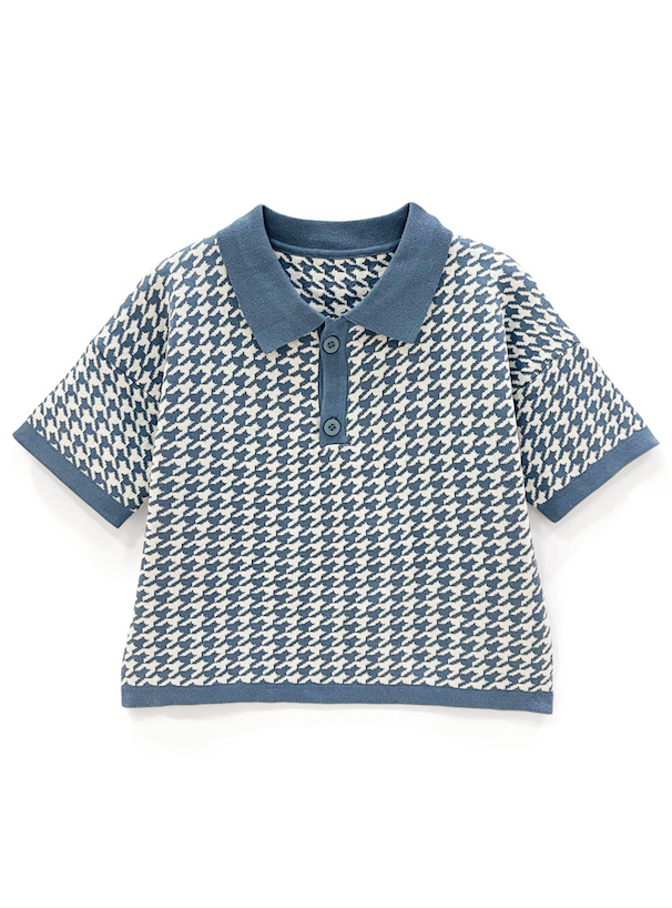 千鳥柄ショート丈ポロニットトップス[ac2070] | レディース