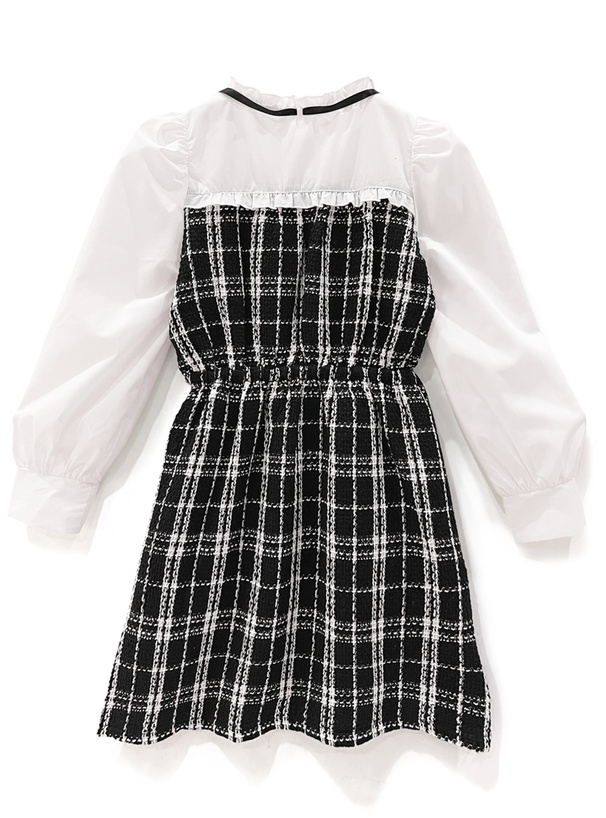 リボンタイ付きボレロドッキングチェック柄ミニワンピース[tu454