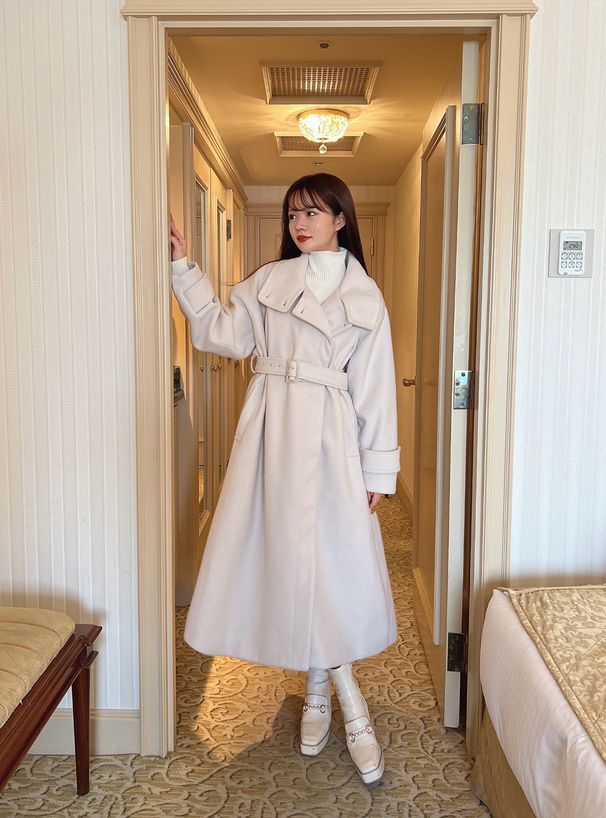 2Wayベルト付きスタンドカラーロングコート[ze840] | レディース