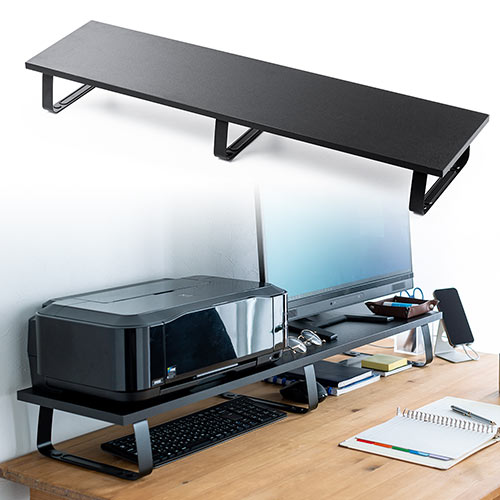 モニター台（机上・卓上・木製・オフィス・A4・高め・黒・横幅100cm