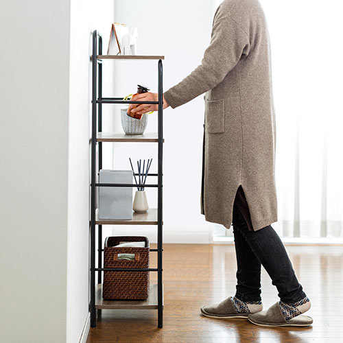 スリムラック（木目調・オープン・シェルフ・スチール製・4段・幅40cm