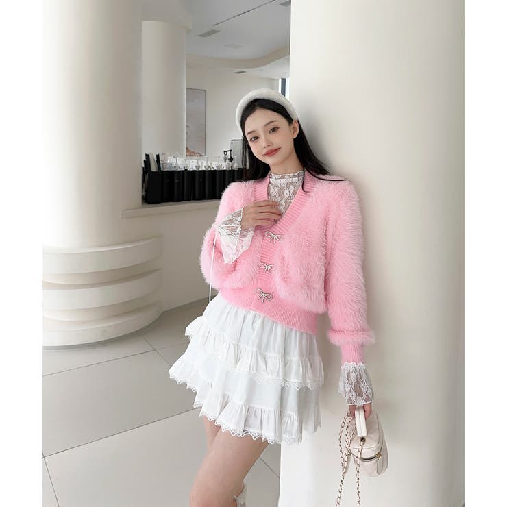 もこもこリボンボタンカーディガン Jasmine Grandiflorum【AW…[品番