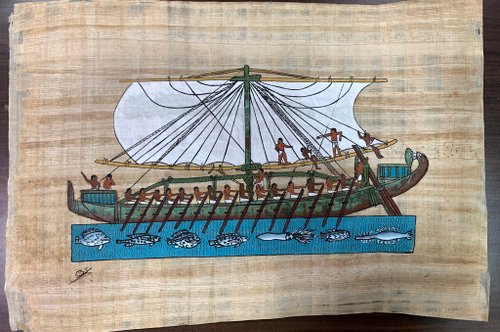 台湾 エジプトのパピルス画 - 太陽の船 (約 48x37 cm) egypt-handmade