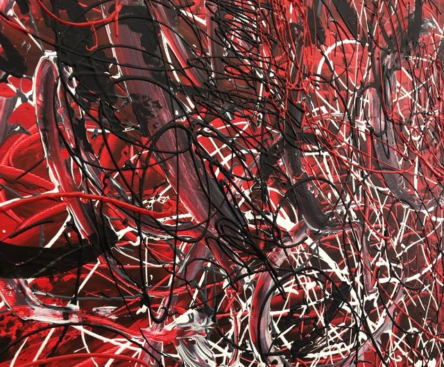 送料無料】スペイン ジャクソン・ポロック風の赤い抽象キャンバス絵画