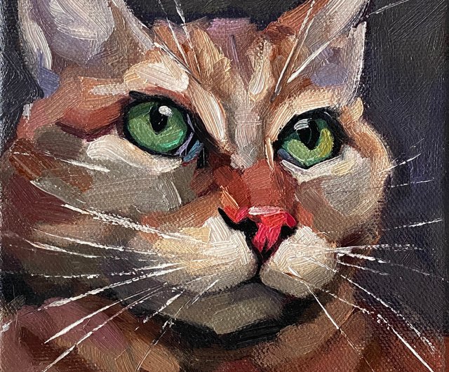 ロシア 猫の肖像画 オリジナルペットアートワーク 油絵キャンバス 6x6