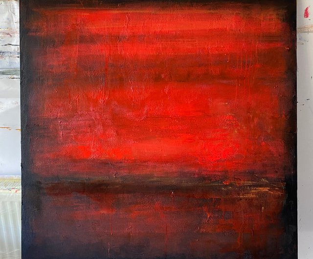 送料無料】スペイン オリジナルの抽象画 赤と黒のキャンバスアート