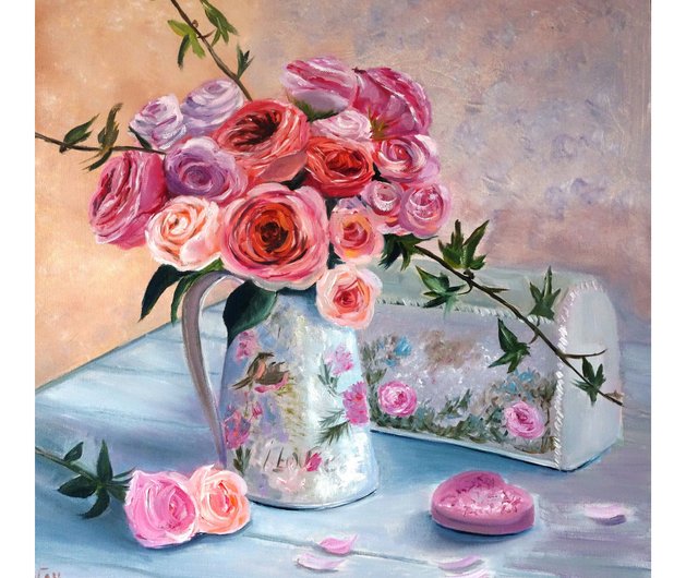 ロシア バラ絵画油花オリジナルアート油畫原作フローラルアートワーク