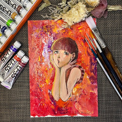 おしゃれなアクリル画 美しい女性オリジナルイラスト SMサイズ アート