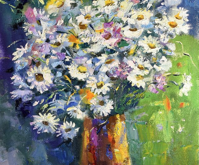 送料無料】ロシア 花の絵デイジーオリジナルアート花の印象派アート