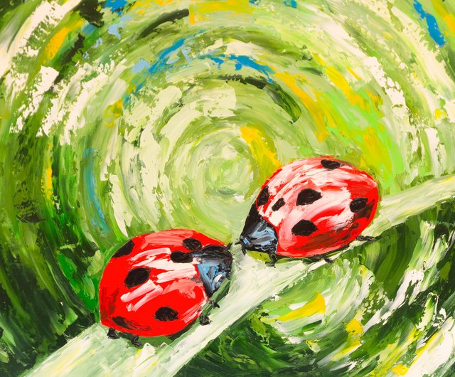 タイ てんとう虫の絵赤いカブトムシオリジナルアート昆虫カップル友情