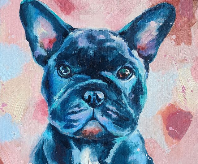 ロシア フレンチブルドッグの絵画 犬のオリジナルアート ペットの