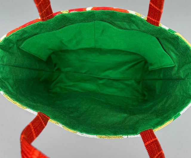 着物 帯 帯締め リメイク トートバッグ ハンドメイド 緑 夏日 | トート