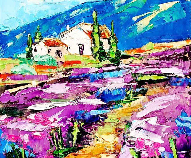 トスカーナの絵画 ひまわり オリジナルアート インパスト 油絵 風景画