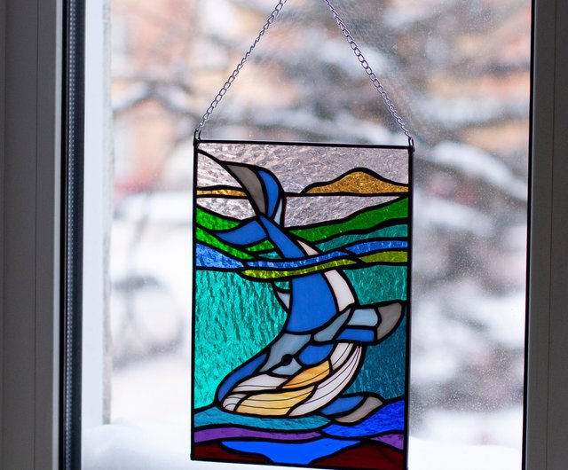 送料無料】ロシア ステンド グラスの窓 - シロナガスクジラ。 シロ