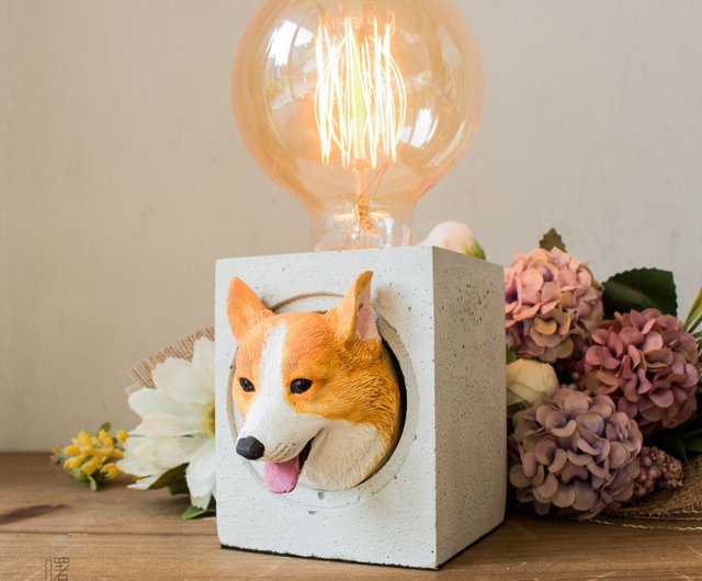 送料無料】台湾 シュウミューズコーギーセメントテーブルランプLED