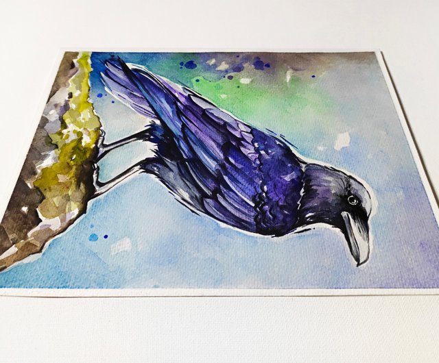 ロシア カラスの絵鳥原画 カラス アートワーク 水彩画 カラス ウォール