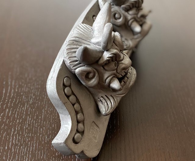 ミニチュア鬼瓦 阿吽合体A 卓上・玄関の魔除けに 淡路瓦焼成 ONITETSU