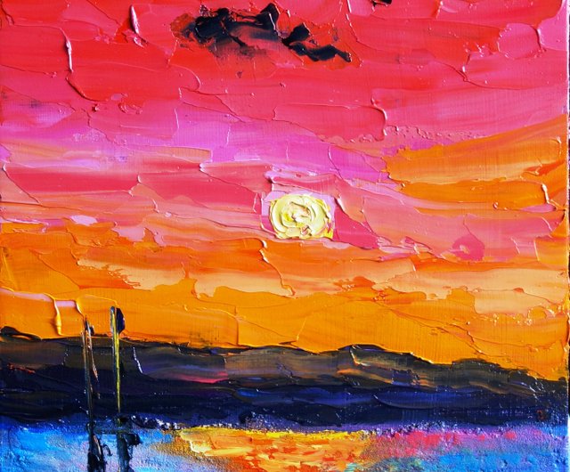 ロシア 抽象サンセット絵画油絵オリジナルアートアートワーク