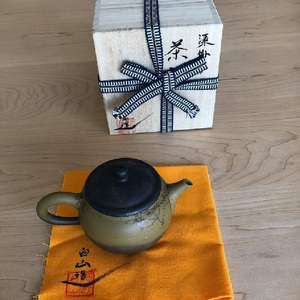 三代片山白山作 緑泥藻がけ茶銚（木） 陶器 常滑焼 やきもの お茶 茶器