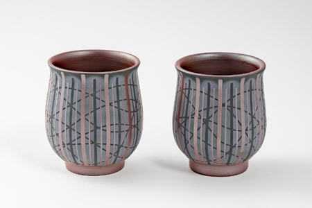 萬古焼（ばんこやき）】希少 萬古の匠・清水醉月（すいげつ）縞文茶器