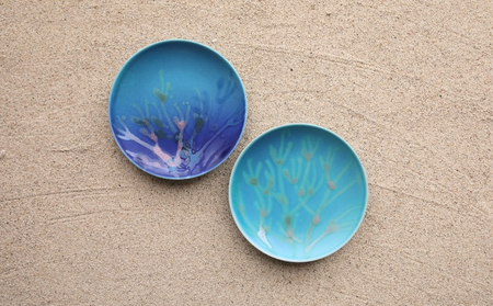 datta.沖縄南の島陶芸工房】珊瑚プレート 取り皿（2枚セット）瑠璃紺