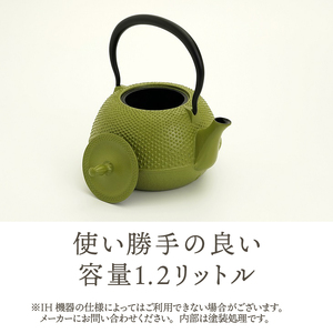 南部鉄器 鉄瓶 末広アラレ緑 1.2L ガスレンジ IH調理器 伝統工芸品