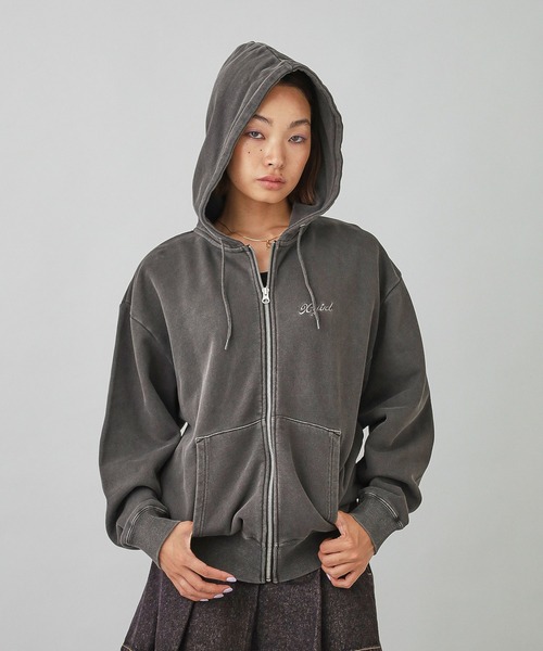 FACE PIGMENT DYED ZIP UP SWEAT HOODIE（パーカー）｜X-girl
