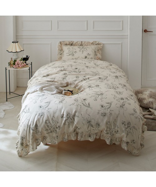 花柄フリル布団カバーセット（シングル）【フルーエ/大人可愛い