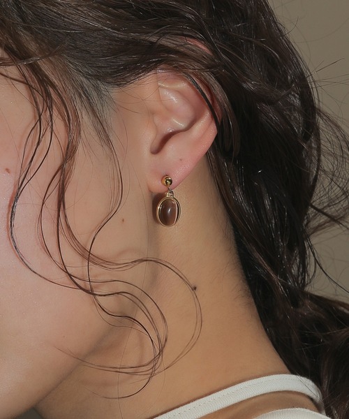 金属アレルギー対応】サージカル ブラウン ストーン ピアス（ピアス