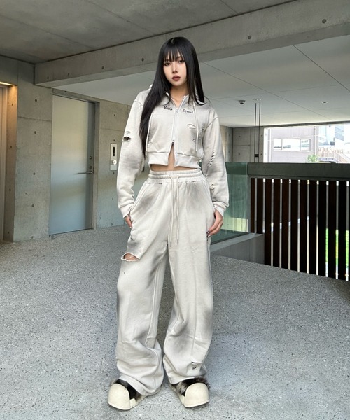 クロップドダブルジップダメージセットアップ（セットアップ）｜KsG