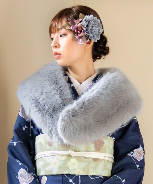 レディース 成人式 ファー ショール フォックス調 フェイクファー オフ