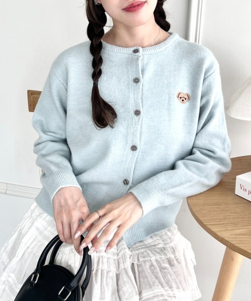 セール】ワンポイントくま刺繍カーディガン（カーディガン/ボレロ