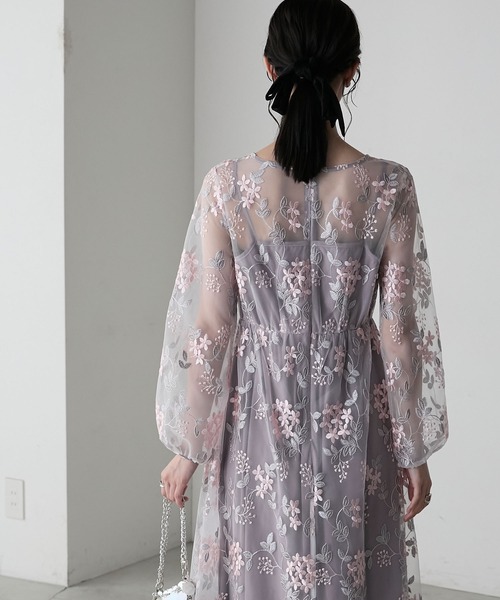 forksy.】【オケージョン対応】花柄刺繍レースワンピース＆キャミ