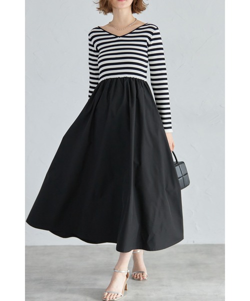 前後2WAYシャリニットドッキングワンピース（長袖）（ワンピース