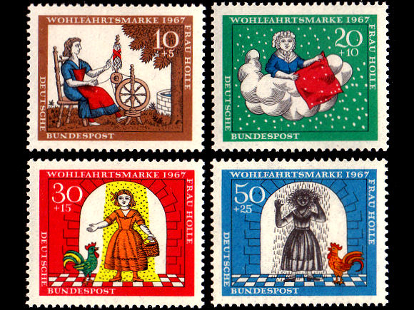 ホレおばさん、童話・おとぎ話（ドイツ 1967年）の外国切手4種（未使用）