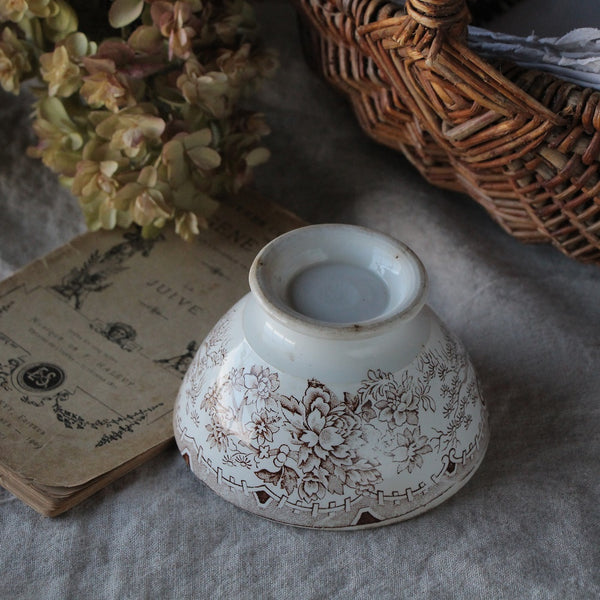 シックな茶色柄カフェオレボウル（直径11.5cm） フランスアンティーク