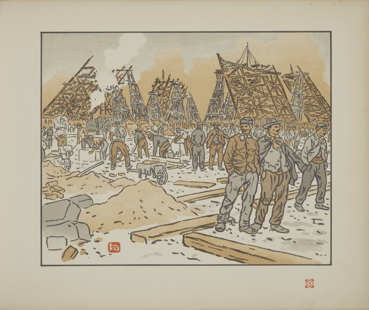 版画集『エッフェル塔三十六景』：エッフェル塔の建設現場|アンリ