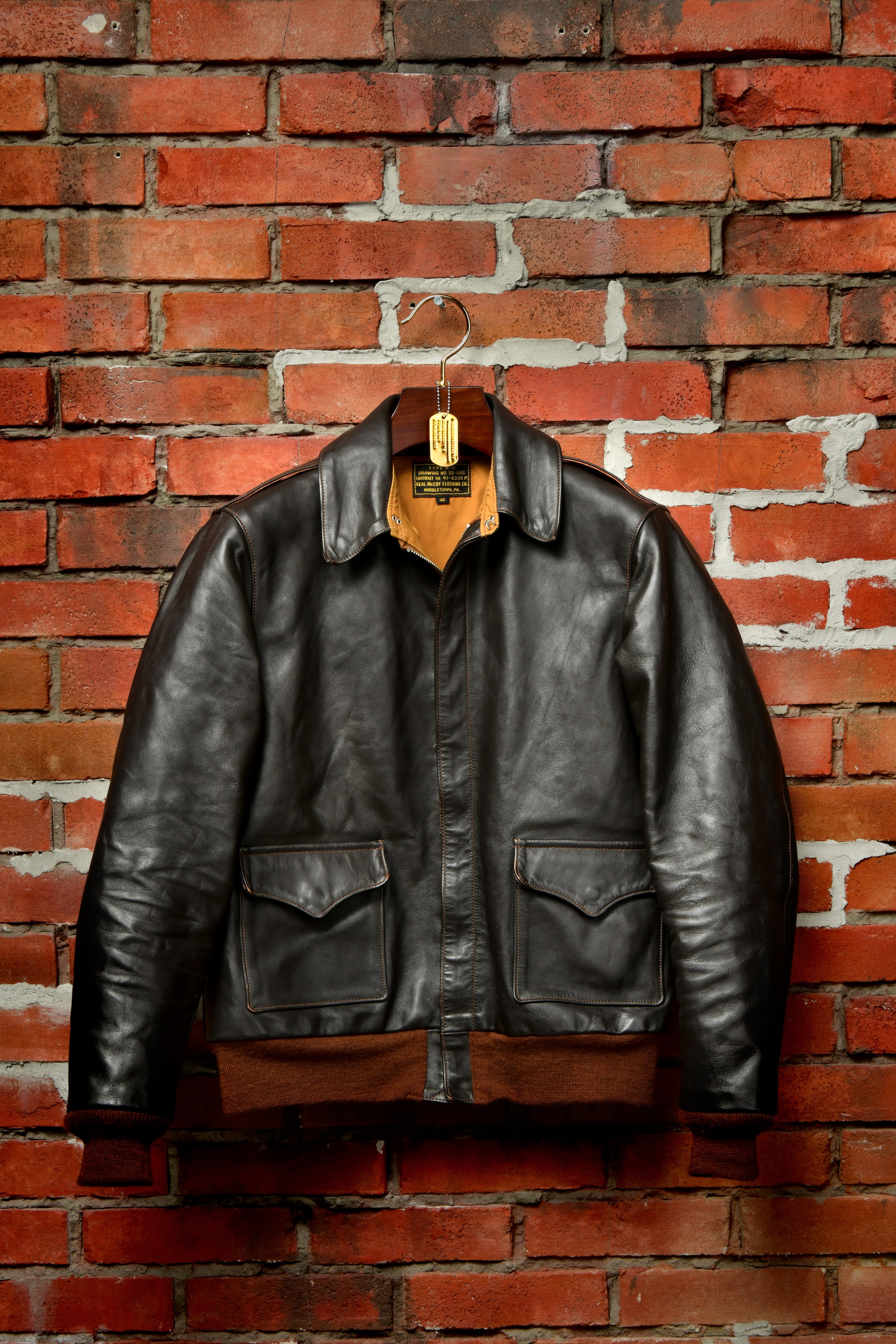 3本セット》NAKATA HANGER x Lightning 真鍮ドッグタグ付き 革ジャン