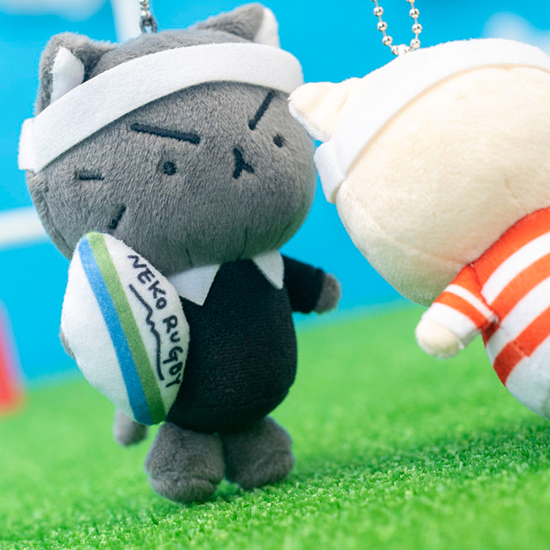 ラガーにゃん]ぬいぐるみストラップ【7にゃん制黒猫チーム