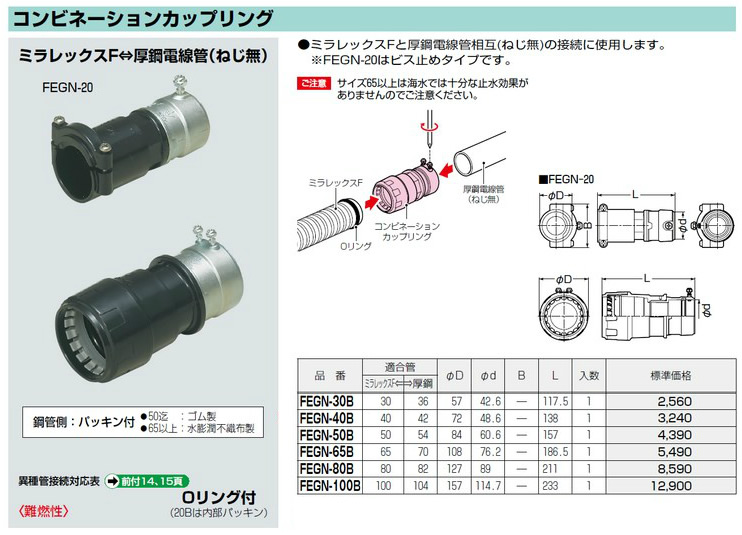 FEGN-65B | 配管材 | 未来工業 電設資材地中埋設管（FEP）付属品 ミラ