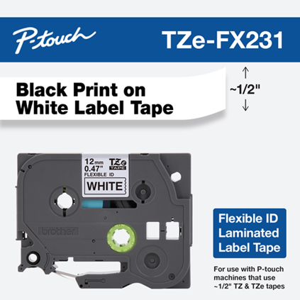 TZe-FX231 - 12mm Black on White Laminated Label Tape
