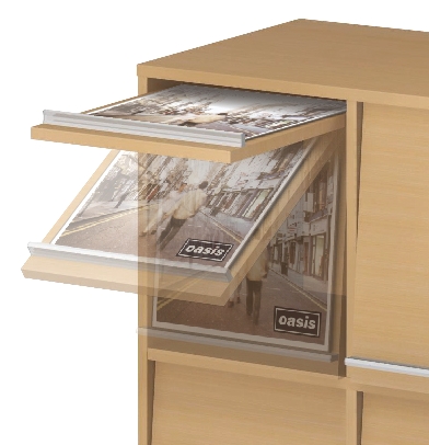 お気に入りをディスプレイできるフラップ扉付4マスレコードラック