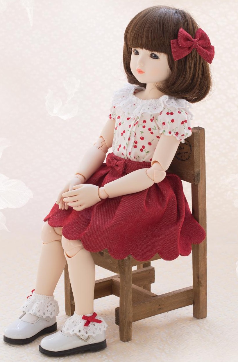 球体関節人形aya】 さくらんぼ柄ツーピースセット(ベルト付)｜DOLK