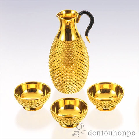 dショッピング |純金 酒器セット 霰 A 千呂利2個/猪口5個 ( 木札名入れ