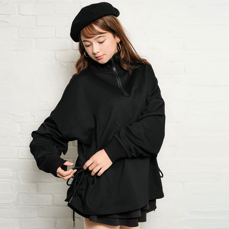 ハーフジップバイカラーオーバーサイズスウェットワンピース【裏毛