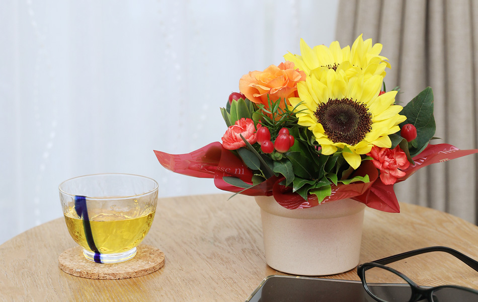 生花】夏季限定ひまわりのアレンジメント～【デザイナーズコレクション