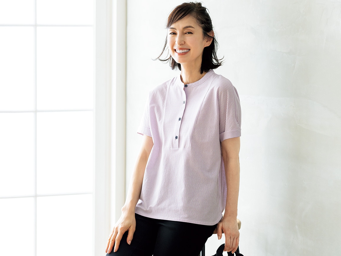 シャツ風コットンプルオーバー(02_M 68_サックスグレー): ｜ カタログ