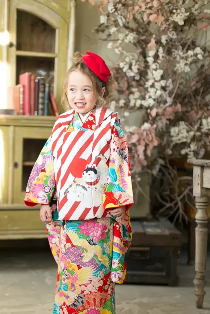 七五三レンタル着物 3歳 大正ロマンなアンティーク 鶴