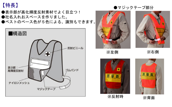 反射ベスト 379－690 蛍光オレンジ 表示付 誘導員 | 【ミドリ