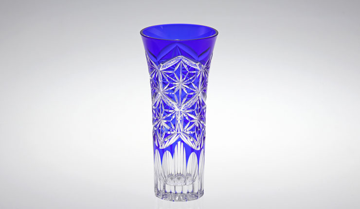 江戸切子 K008花瓶・麻の葉亀甲紋1個 | 江戸切子.jp